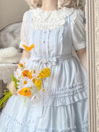 甘いロリータブラウスロリータトップホワイト半袖フリルロリータシャツ