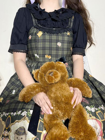 ブラック 甘いロリータブラウスロリータトップホワイト半袖フリルロリータシャツ