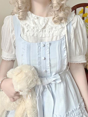 Süße Lolita Blusen Lolita Top Weiß Kurzarm Rüschen Lolita Shirt