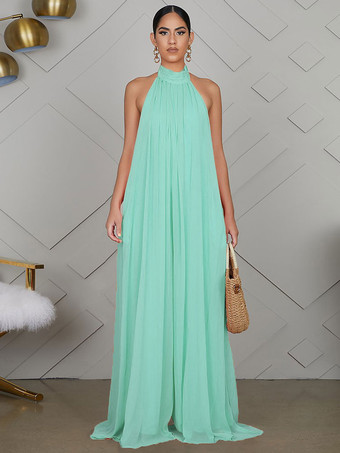 ブルー パープル ジャンプスーツ ノースリーブ バックレス シフォン ワイド 夏 ワンピース コーデ