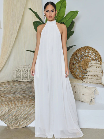 ホワイト パープル ジャンプスーツ ノースリーブ バックレス シフォン ワイド 夏 ワンピース コーデ