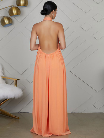 パープル ジャンプスーツ ノースリーブ バックレス シフォン ワイド 夏 ワンピース コーデ