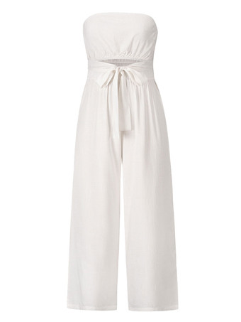 ライト スカイ ブルー ジャンプスーツ ノースリーブ レースアップ バックレス ポリエステル ワイド サマー プレイスーツ