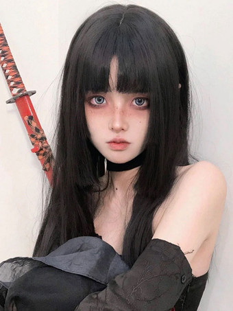 ロリータウィッグブラックロングスウィート耐熱ファイバーロリータアクセサリー