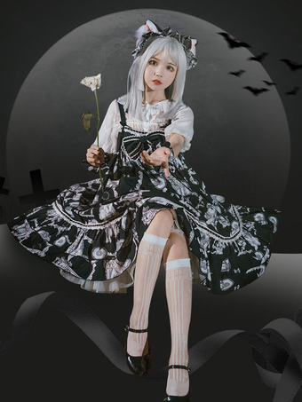Gothic Lolita Dresses Bows Animal Print Black
