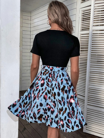 サマードレスジュエルネックプリントサッシコーヒーブラウンミディアムビーチドレス