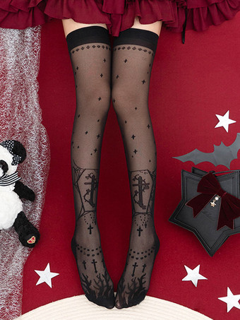 Chaussettes Bas Gothique Lolita Accessoire Noir Dentelle Polyester Lolita
