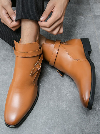 メンズブーツ 素敵なラウンドトゥ PUレザー チェルシーブーツ