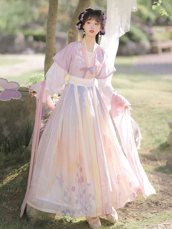 Chinese Style Lolita Dress Bows Long Sleeves Polyester Chinese Style Floral Print Lavender Chinese Style Lolita