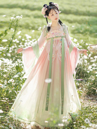 Chinese Style Lolita Dress Embroidered Long Sleeves Polyester Chinese Style Butterfly Pattern Pink Chinese Style Lolita