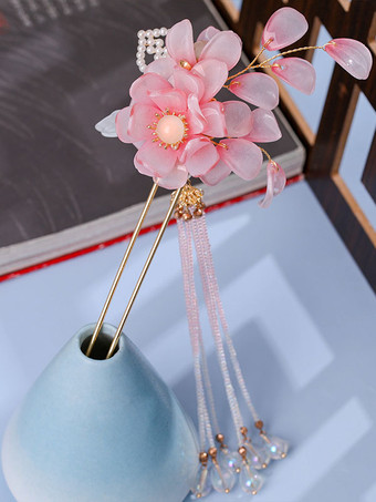 Chinese Style Lolita Accessories Pink Flowers Chains Metal Headwear Miscellaneous
