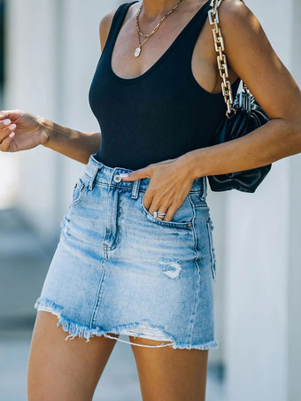 スカート レディース ライトスカイブルー デニム ショート サマー レディース ボトムス