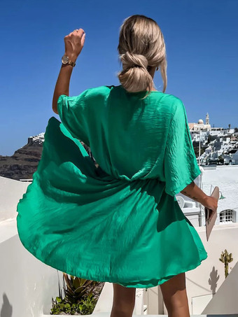 ミニドレス黒半袖ポリエステルショートドレス