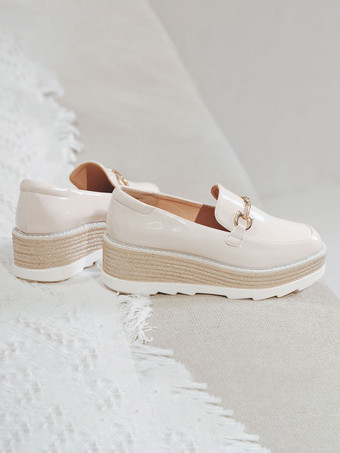 アプリコットレディースメタルディテールスクエアトゥプラットフォームパテントレザーオックスフォード