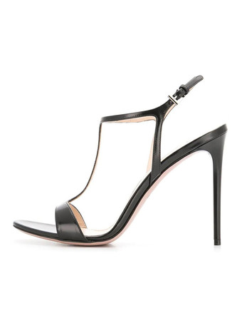 ブラック ハイヒールサンダルブラックパテントPUアッパーラウンドトゥウエディングシューズレディースパーティーシューズ