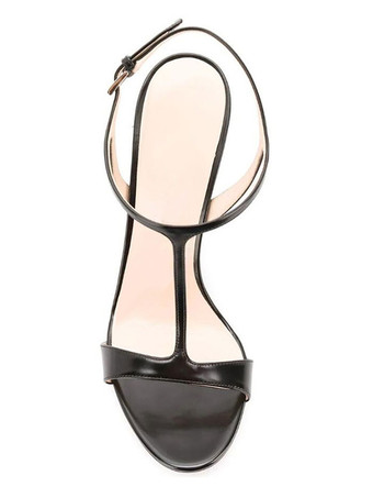 ハイヒールサンダルブラックパテントPUアッパーラウンドトゥウエディングシューズレディースパーティーシューズ