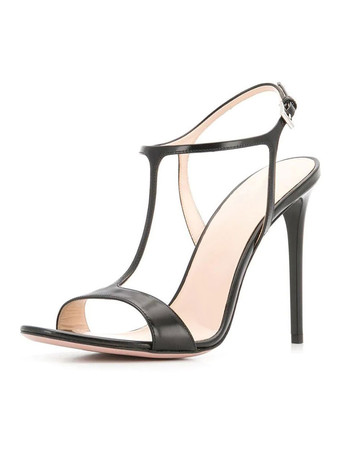 ハイヒールサンダルブラックパテントPUアッパーラウンドトゥウエディングシューズレディースパーティーシューズ