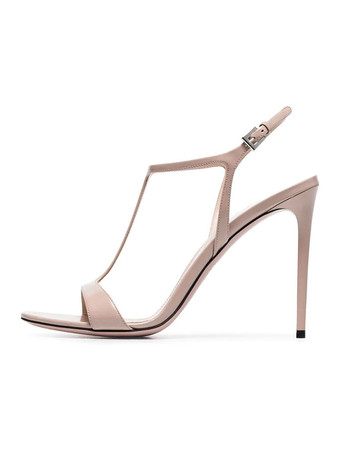 肌色ハイヒールサンダルブラックパテントPUアッパーラウンドトゥウエディングシューズレディースパーティーシューズ