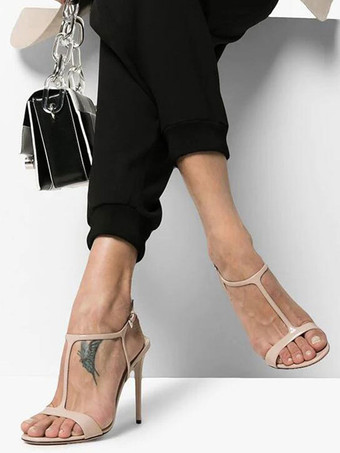 ハイヒールサンダルブラックパテントPUアッパーラウンドトゥウエディングシューズレディースパーティーシューズ