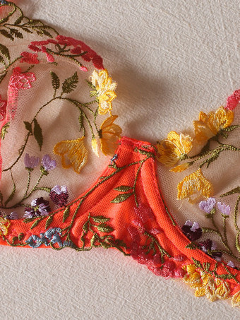 ランジェリー ブラジャー 女性用 ブラ オレンジ ポリエステル レース 2ピース セクシー ホット 下着