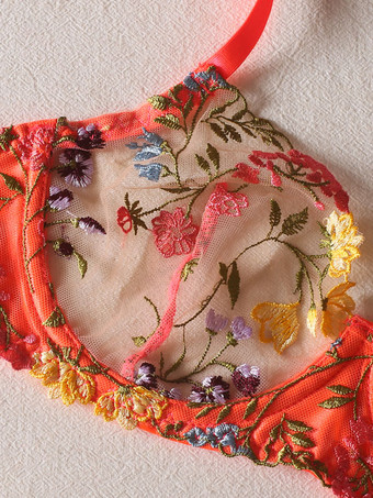 ランジェリー ブラジャー 女性用 ブラ オレンジ ポリエステル レース 2ピース セクシー ホット 下着