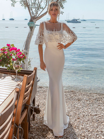 Schlichtes Brautkleid Polyester Mermaid- elfenbeinfarbe Standesamtkleid