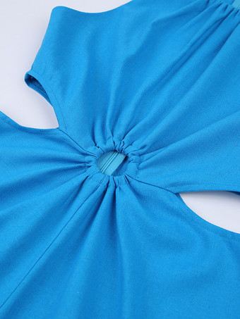 ティール ジャンプスーツ ジュエルネック ノースリーブ カットアウト オープンショルダー ホルター コットン 夏 ワンピース 衣装