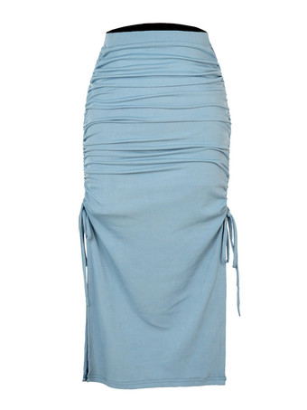 ブルー 女性スカート ブラック レースアップ ポリエステル ミッドカーフ丈 ナチュラルウエスト ドローストリング ボトムス