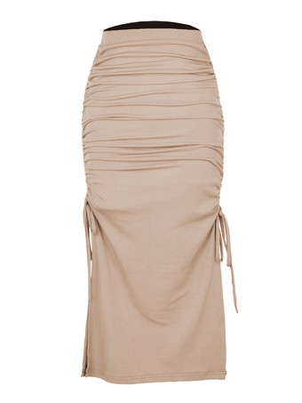 アイボリー 女性スカート ブラック レースアップ ポリエステル ミッドカーフ丈 ナチュラルウエスト ドローストリング ボトムス