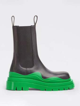 レディース アンクルブーツ 幾何学模様 ラウンドトゥ チェルシーブーツ