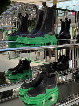 レディース アンクルブーツ 幾何学模様 ラウンドトゥ チェルシーブーツ