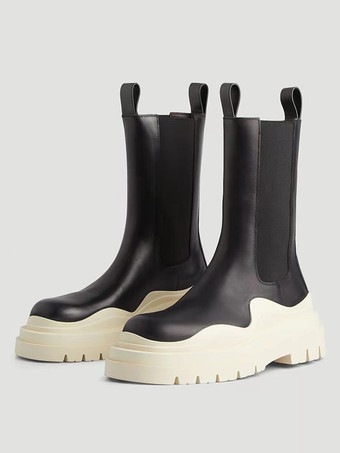 ホワイト レディース アンクルブーツ 幾何学模様 ラウンドトゥ チェルシーブーツ