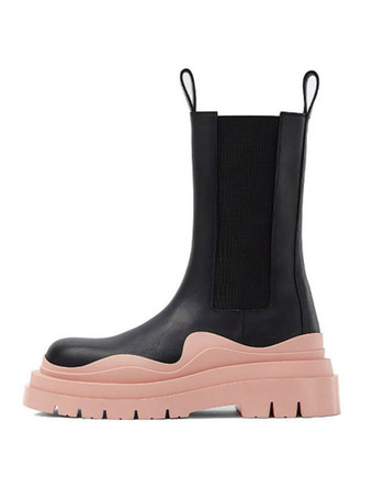 シャンパンカラー女性の足首ブーツ幾何学的な丸いつま先チェルシーブーツ