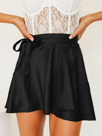 ブラック スカート ピンク ポリエステル ショート ナチュラル ウエスト レディース ボトムス