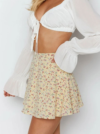 レディース スカート ブラック 花柄 ポリエステル ショート ナチュラルウエスト レディース ボトムス