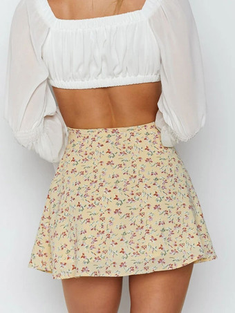 レディース スカート ブラック 花柄 ポリエステル ショート ナチュラルウエスト レディース ボトムス