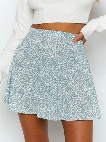 ブルー レディース スカート ブラック 花柄 ポリエステル ショート ナチュラルウエスト レディース ボトムス