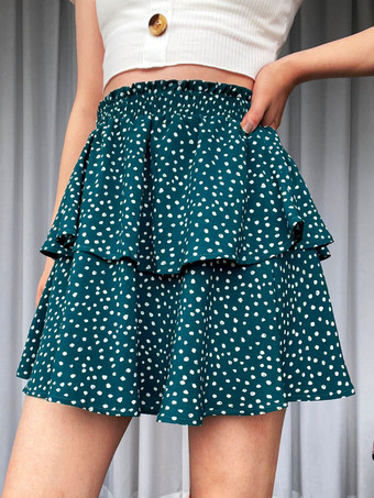 ダークグリーン女性用スカート パープル ポリエステル ショート ナチュラル ウエスト ボトムス