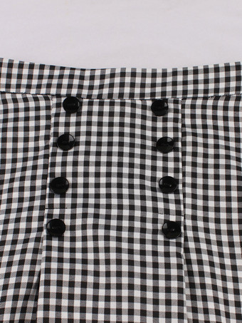 スカート ブラック ボタン チェック柄 ポリエステル 膝丈 秋と冬の女性のボトムス