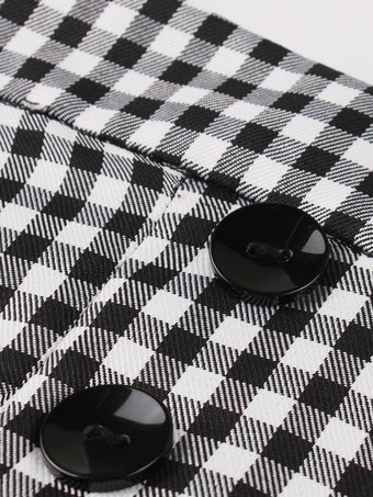 スカート ブラック ボタン チェック柄 ポリエステル 膝丈 秋と冬の女性のボトムス