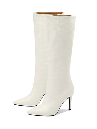 レディース ワイドカーフブーツ スティレットヒール 膝丈ブーツ