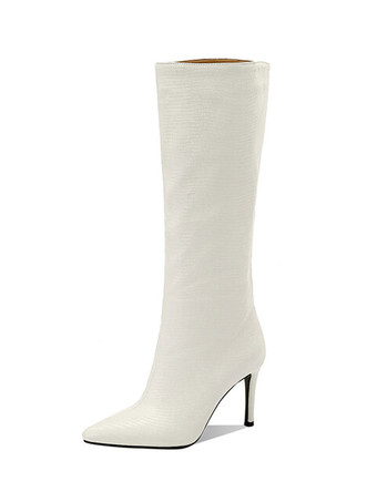 レディース ワイドカーフブーツ スティレットヒール 膝丈ブーツ