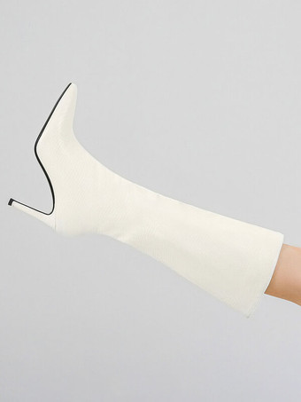 レディース ワイドカーフブーツ スティレットヒール 膝丈ブーツ