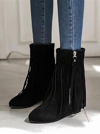 SchwarzFlache Stiefeletten aus Wildleder für Damen mit spitzer Zehenpartie