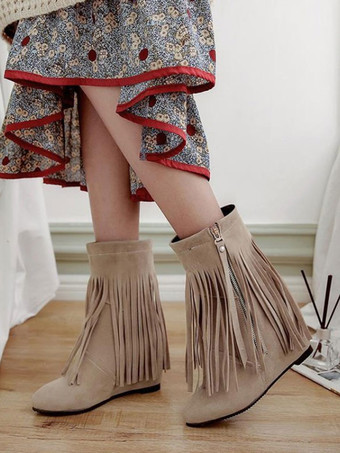 Aprikose  Flache Stiefeletten aus Wildleder für Damen mit spitzer Zehenpartie