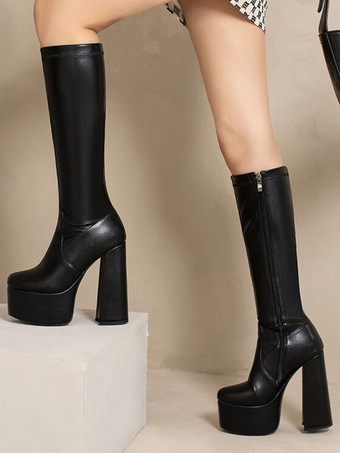 ニーハイ ブーツ プラットフォーム チャンキー ヒール ニー ブーツ 女性