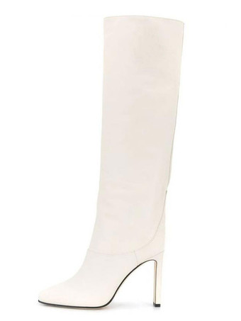 レディース バーガンディ ブーツ スクエアトゥ チャンキーヒール ニーハイ ブーツ