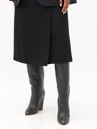 女性の PU レザー ウェッジ ヒール ニーハイ ブーツ