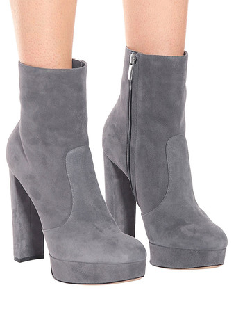 足首ブーツ 女性 スエード ラウンドト ゥーチャンキーヒールブーツ