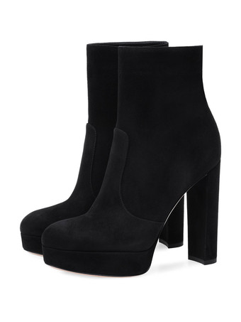 足首ブーツ 女性 スエード ラウンドト ゥーチャンキーヒールブーツ